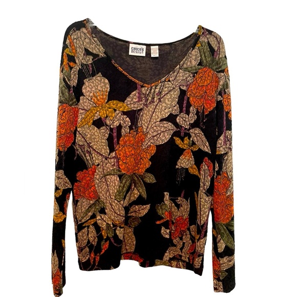 CHICO'S Fall Colored V Neck Pullover Top, Size 3 - Picture 1 of 3